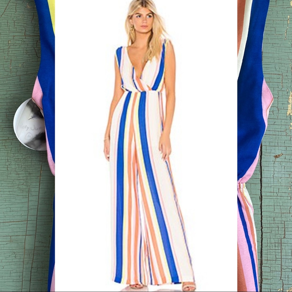 NWT Line & Dot Revolve Striped Rory Jumpsuit in Flamingo